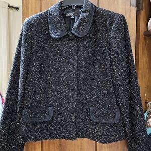 Kasper Black Textured Blazer With Sparkly Gold, Size 16